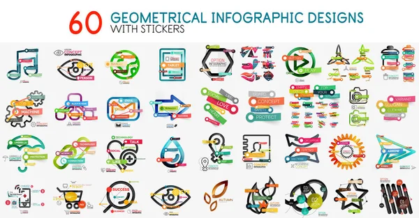 Mega collection of vector digital infographics diagram template with stickers — Stock Vector