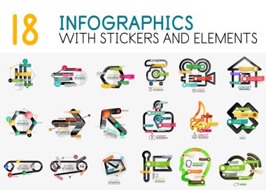 Mega toplama vektör dijital infographics Diyagram şablonu çıkartmaları ile