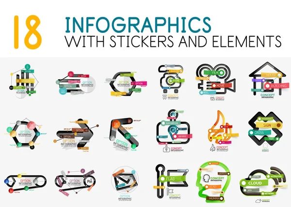 Mega collectie van vector digitale infographics diagram sjabloon met stickers — Stockvector