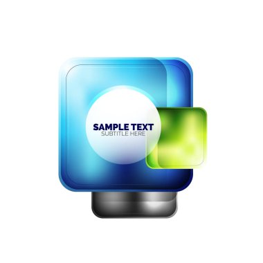 Metalik mat kare banner tasarımı, cam yansımaları web kutusu