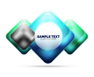 Metalik mat kare banner tasarımı, cam yansımaları web kutusu