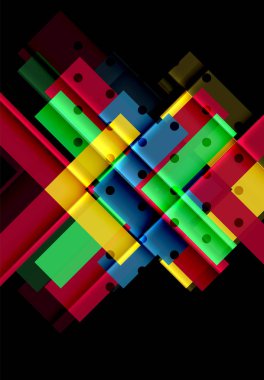 Renkli üçgenler ve oklar koyu arka plan üzerinde