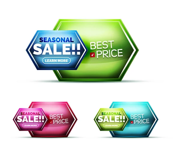 Glossy realistic glass effect, internet shopping sale icons — Stock Vector