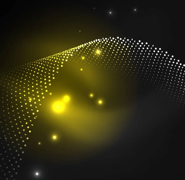 Onda illuminata 3D di particelle incandescenti — Vettoriale Stock