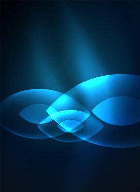 Karanlık uzayda parlayan modern geometrik şekiller