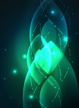 Karanlık uzayda parlayan modern geometrik şekiller