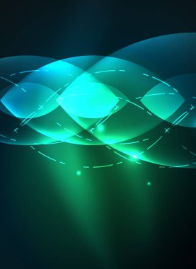 Karanlık uzayda parlayan modern geometrik şekiller