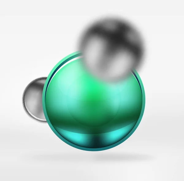 Tech esferas borrosas y círculos redondos con superficie brillante y metálica — Vector de stock