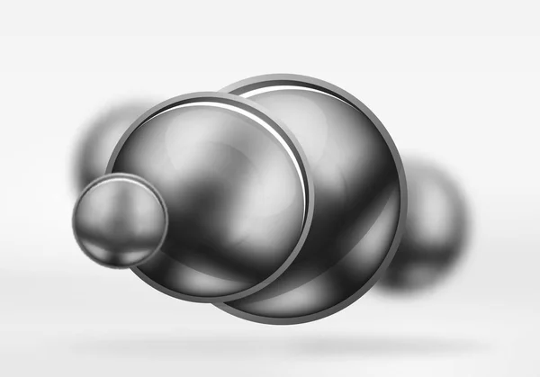 Tech verschwommene Kugeln und runde Kreise mit glänzender und metallischer Oberfläche — Stockvektor