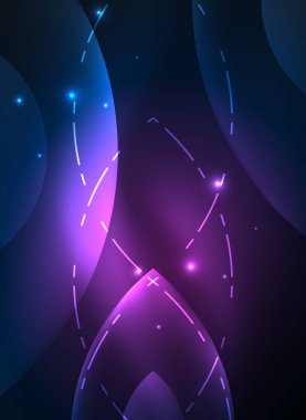 Karanlık uzayda parlayan modern geometrik şekiller