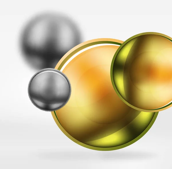 Esferas desfocadas técnicas e círculos redondos com superfície brilhante e metálica — Vetor de Stock