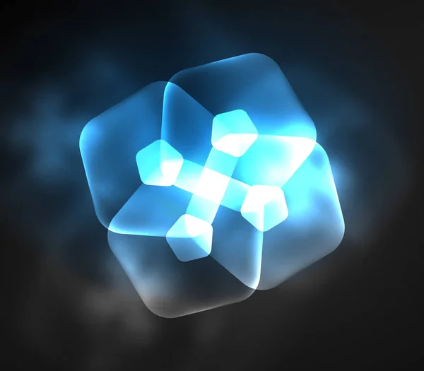 Glühendes Glas, transparente Fünfecke, geometrisch abstrakter digitaler Hintergrund — Stockvektor