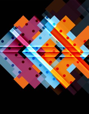 Renkli üçgenler ve oklar koyu arka plan üzerinde