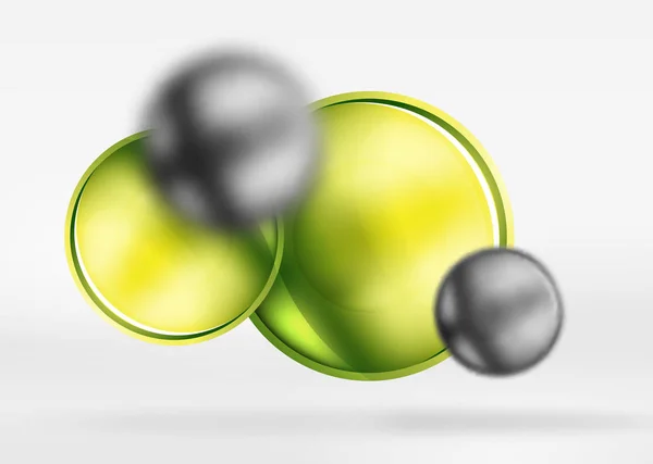 Tech wazig bollen en ronde cirkels met glanzende en metallic oppervlak — Stockvector