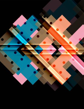 Renkli üçgenler ve oklar koyu arka plan üzerinde