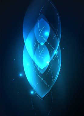 Karanlık uzayda parlayan modern geometrik şekiller