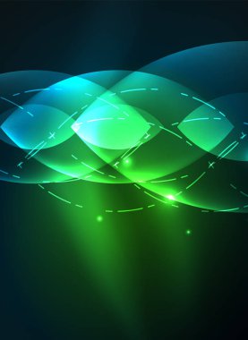 Karanlık uzayda parlayan modern geometrik şekiller