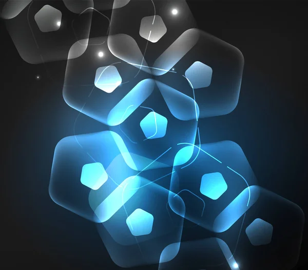 Pentagans transparents en verre brillant, fond numérique abstrait géométrique — Image vectorielle