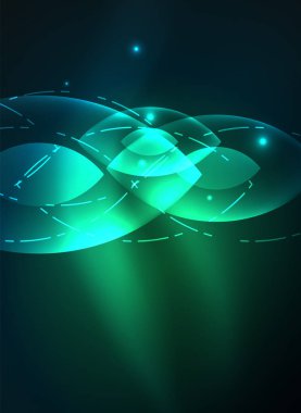 Karanlık uzayda parlayan modern geometrik şekiller