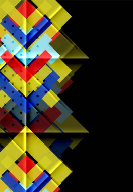 Renkli üçgenler ve oklar koyu arka plan üzerinde