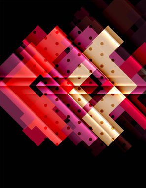 Renkli üçgenler ve oklar koyu arka plan üzerinde