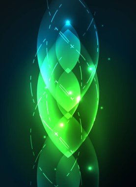 Karanlık uzayda parlayan modern geometrik şekiller