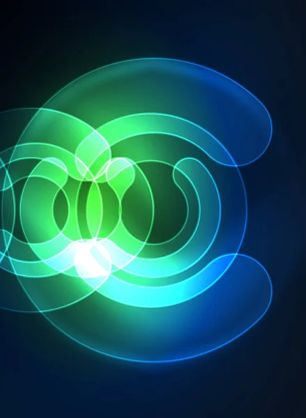 Éléments lumineux ronds sur l'espace sombre, fond abstrait — Image vectorielle