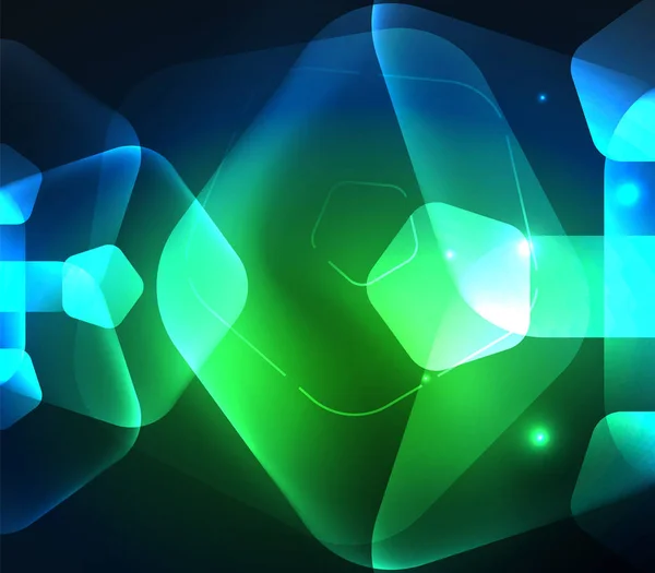 Vetro incandescente pentagani trasparenti, sfondo digitale astratto geometrico — Vettoriale Stock