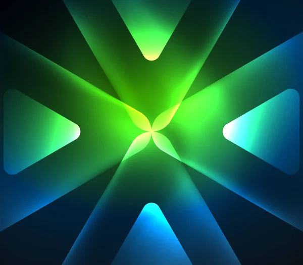 Cristal resplandeciente triángulos brillantes sobre fondo abstracto de diseño de espacio oscuro — Vector de stock