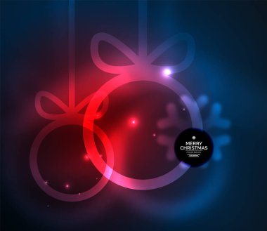 Noel baubles, parlayan yeni yıl küre ile vektör sihirli koyu arka plan