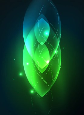 Karanlık uzayda parlayan modern geometrik şekiller