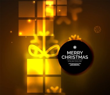 Parlayan hediye kutuları kar taneleri ile Noel ve yeni yıl şablonu