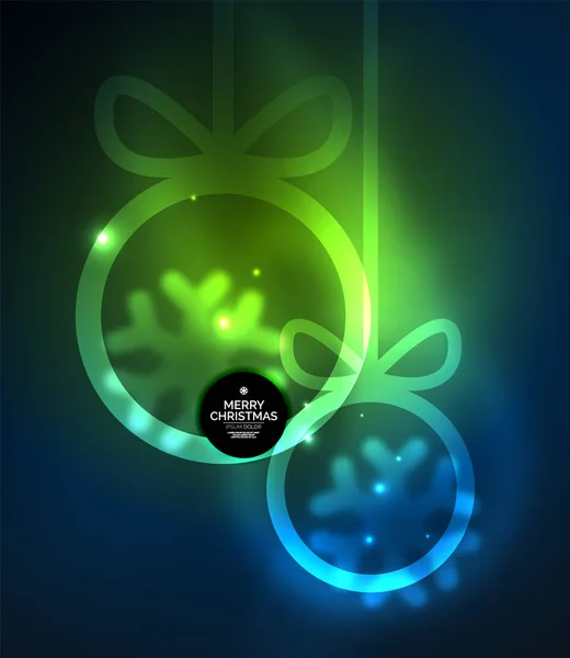 Christmas baubles, vector magic dark background with glowing New Year spheres — Stock Vector