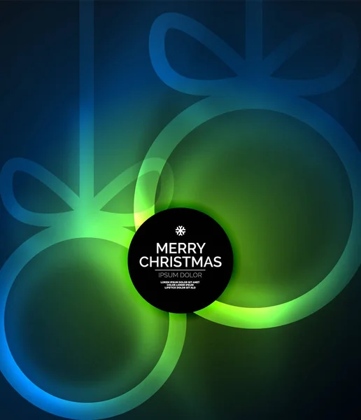 Рождественские безделушки, векторная магия, темный фон с светящимися новогодними шарами — стоковый вектор