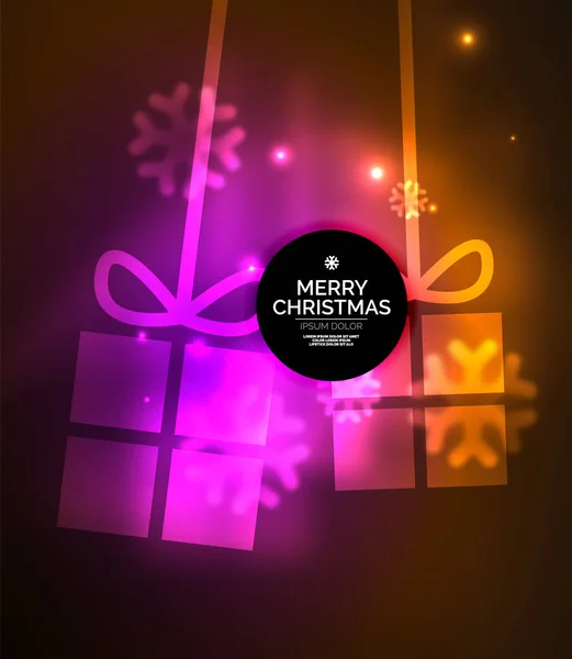 发光的礼物盒与雪花, 圣诞节和新年模板 — 图库矢量图片