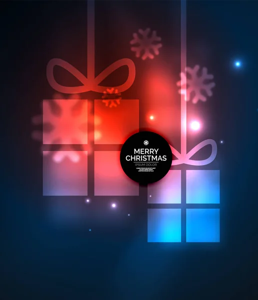 Coffrets cadeaux lumineux avec flocons de neige, modèle Noël et Nouvel An — Image vectorielle