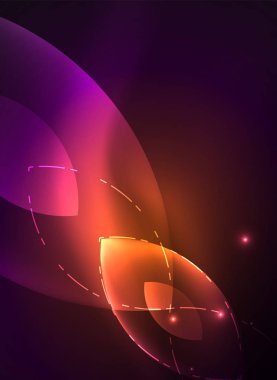 Karanlık uzayda parlayan modern geometrik şekiller