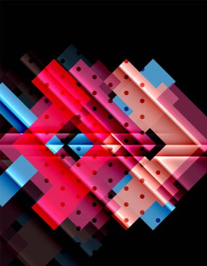 Renkli üçgenler ve oklar koyu arka plan üzerinde