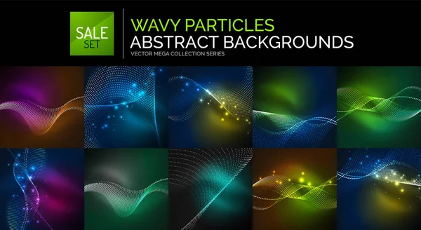 Mega colección de olas brillantes de neón — Archivo Imágenes Vectoriales