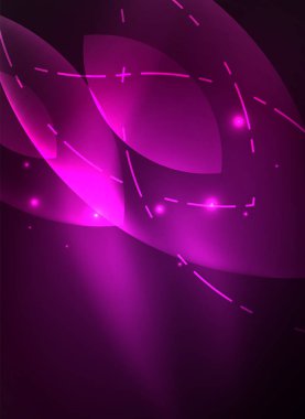 Karanlık uzayda parlayan modern geometrik şekiller