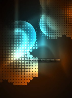 Parlak neon parlayan çevreler, nokta parçacıklar yapısı