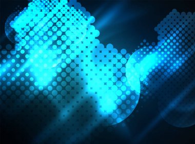 Parlak neon parlayan çevreler, nokta parçacıklar yapısı