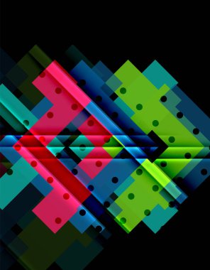 Renkli üçgenler ve oklar koyu arka plan üzerinde