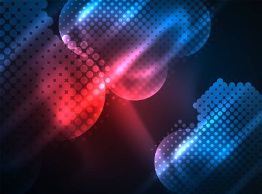 Parlak neon parlayan çevreler, nokta parçacıklar yapısı