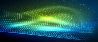 Yüksek teknoloji fütüristik techno arka plan, neon şekil ve noktalar