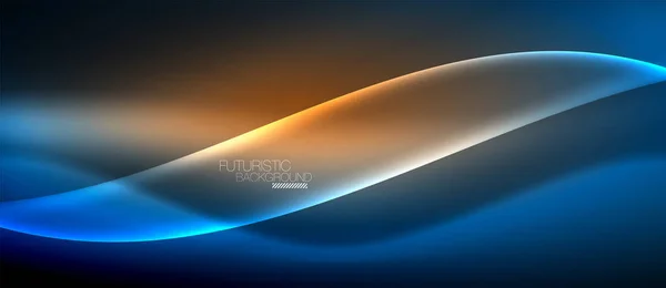 Neon glowing wave, magic energy and light motion background — Stock Vector