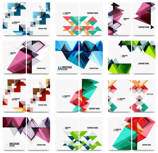 Набор шаблонов брошюр бизнес-листовок, годовой отчет, дизайн треугольника — стоковый вектор