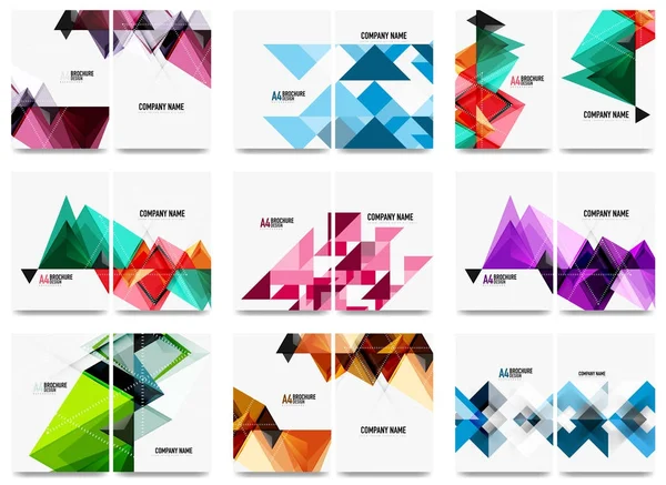 Conjunto de plantilla de folleto de folleto de negocios a4, fondo de informe anual, diseño de triángulo — Archivo Imágenes Vectoriales