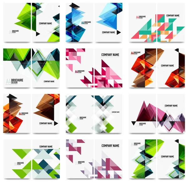 Conjunto de plantilla de folleto de folleto de negocios a4, fondo de informe anual, diseño de triángulo — Vector de stock