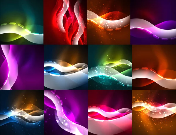 Space glowing waves, modern abstractions, collection of backgrounds — Stock Vector